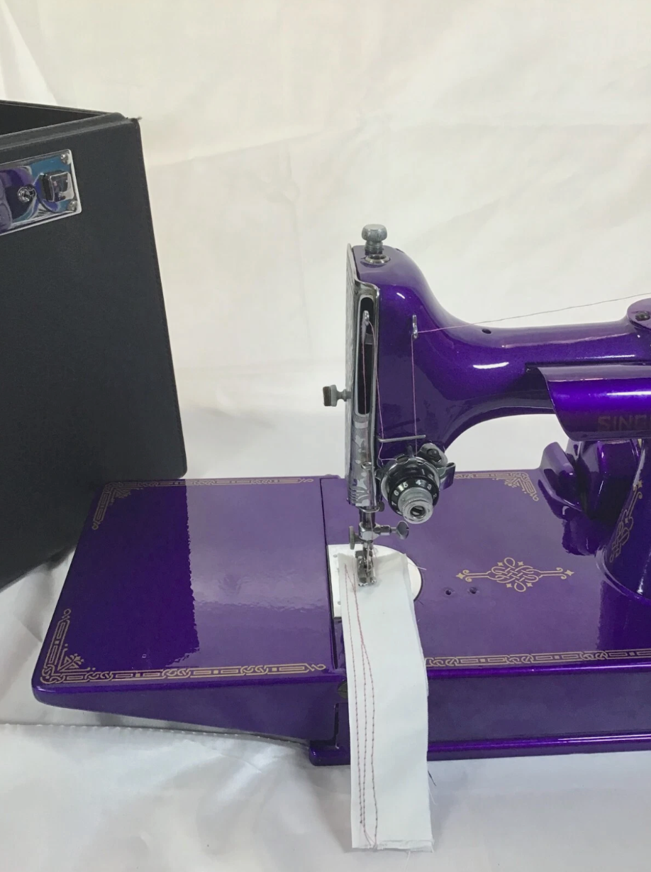 1936 Singer Featherweight 221 Sewing Machine | Powder Coat Finish | AE Series | Purple Passion | Vintage Restored | Collector’s Piece