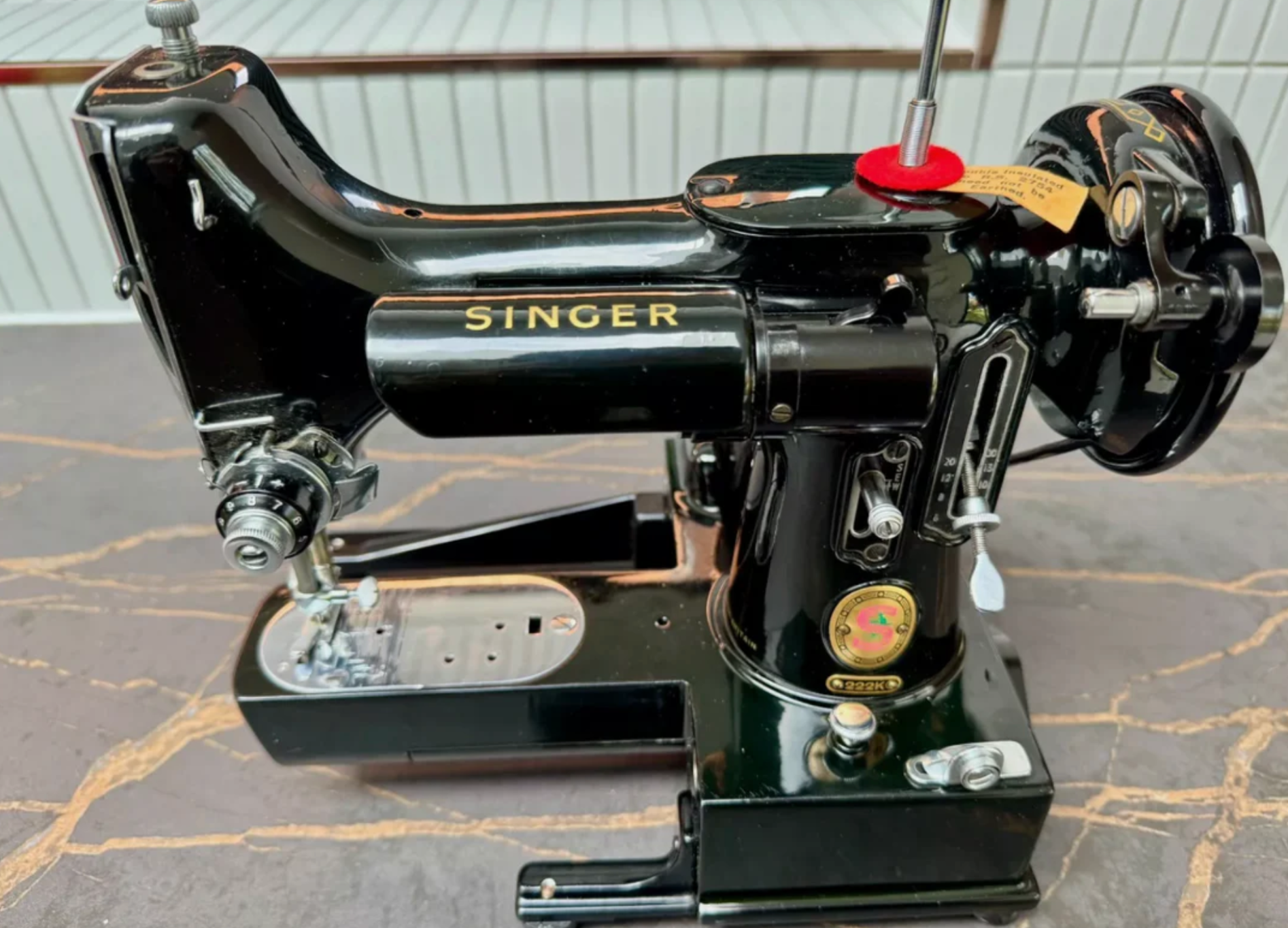 1960s Singer 222K Featherweight Sewing Machine | Red "S" Badge | Fully Serviced | Dual Voltage + Zigzag & Case
