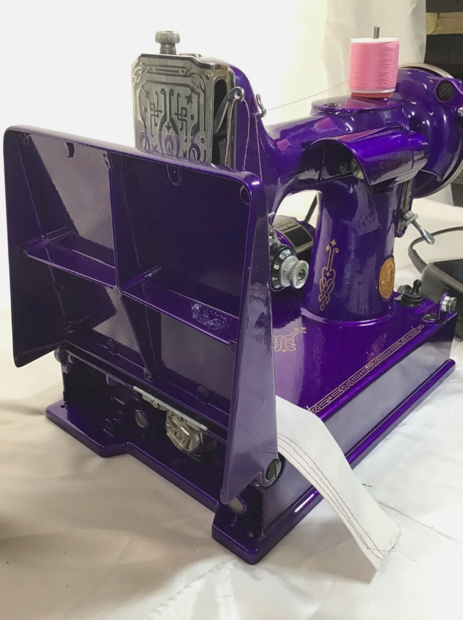 1936 Singer Featherweight 221 Sewing Machine | Powder Coat Finish | AE Series | Purple Passion | Vintage Restored | Collector’s Piece