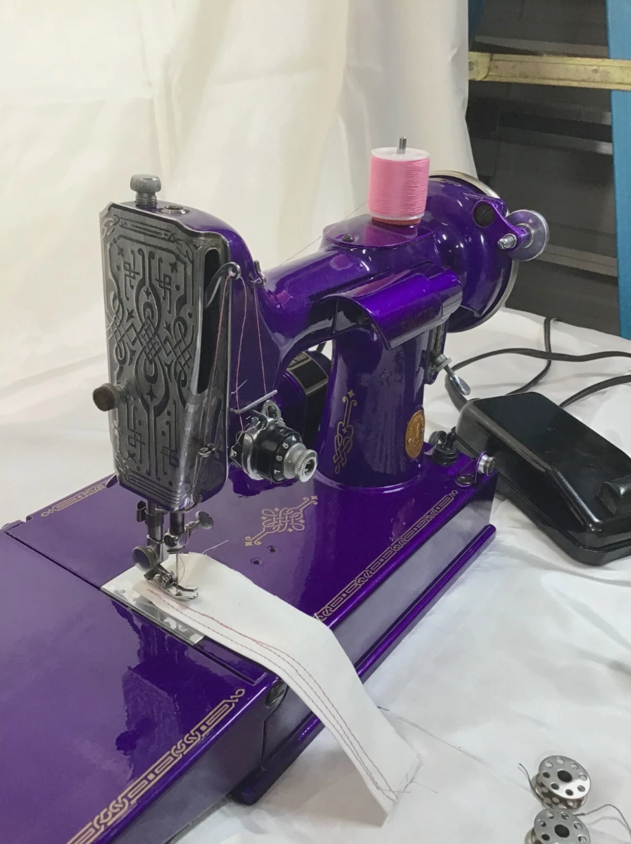 1936 Singer Featherweight 221 Sewing Machine | Powder Coat Finish | AE Series | Purple Passion | Vintage Restored | Collector’s Piece