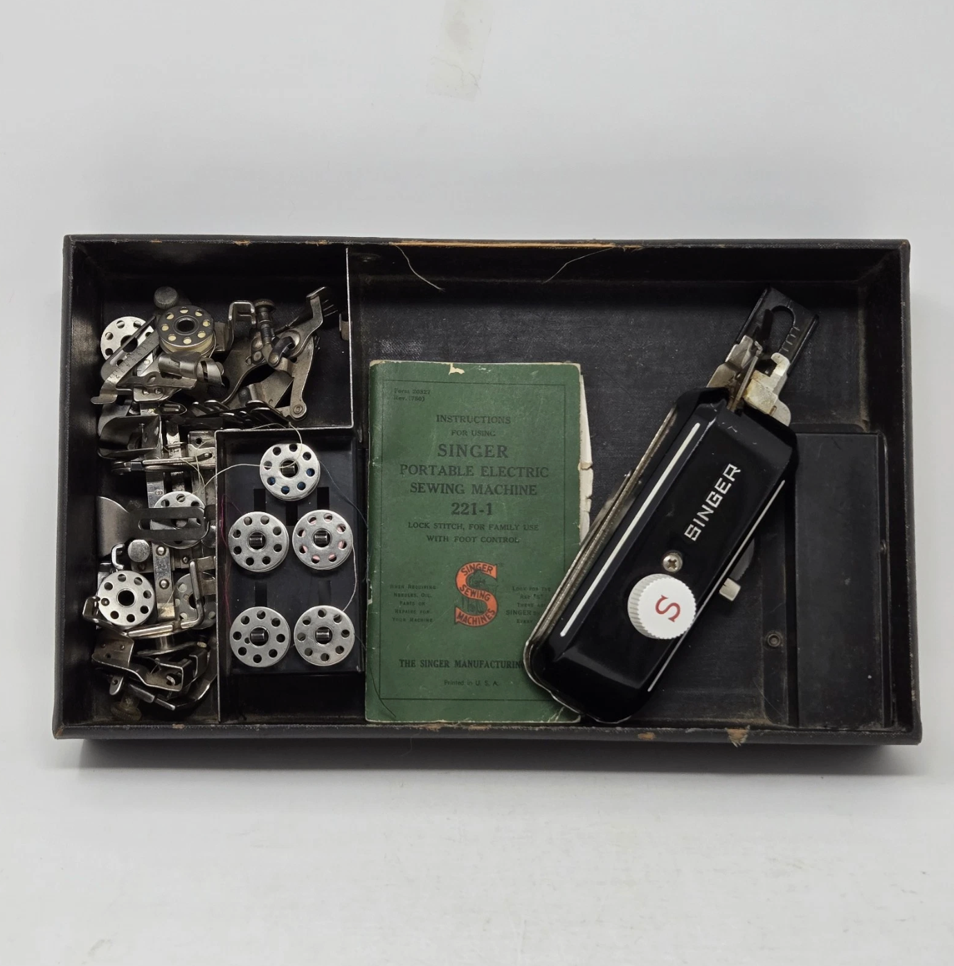 Ultra Rare 1940 Singer Featherweight 221-1 Sewing Machine | Golden Gate Exposition Badge | Original Case & Accessories