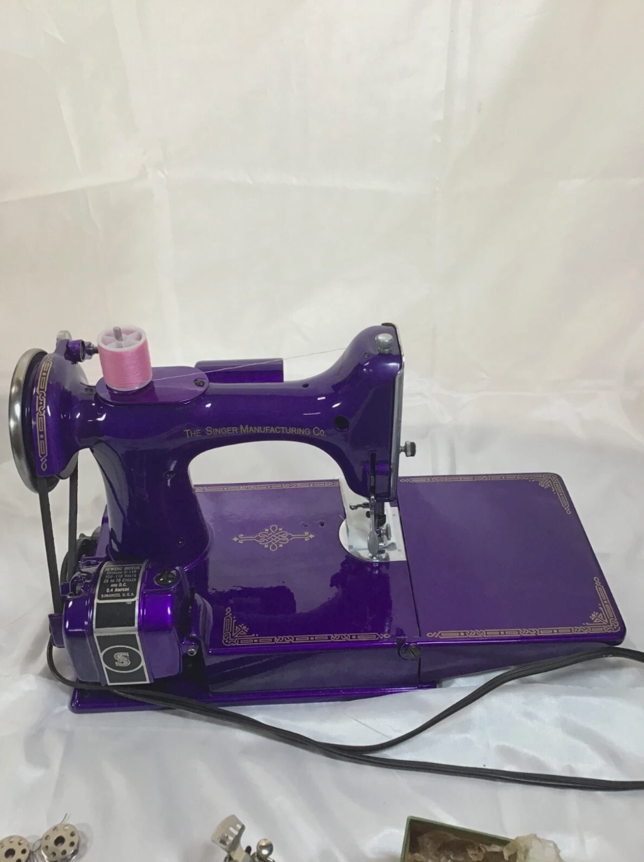 1936 Singer Featherweight 221 Sewing Machine | Powder Coat Finish | AE Series | Purple Passion | Vintage Restored | Collector’s Piece