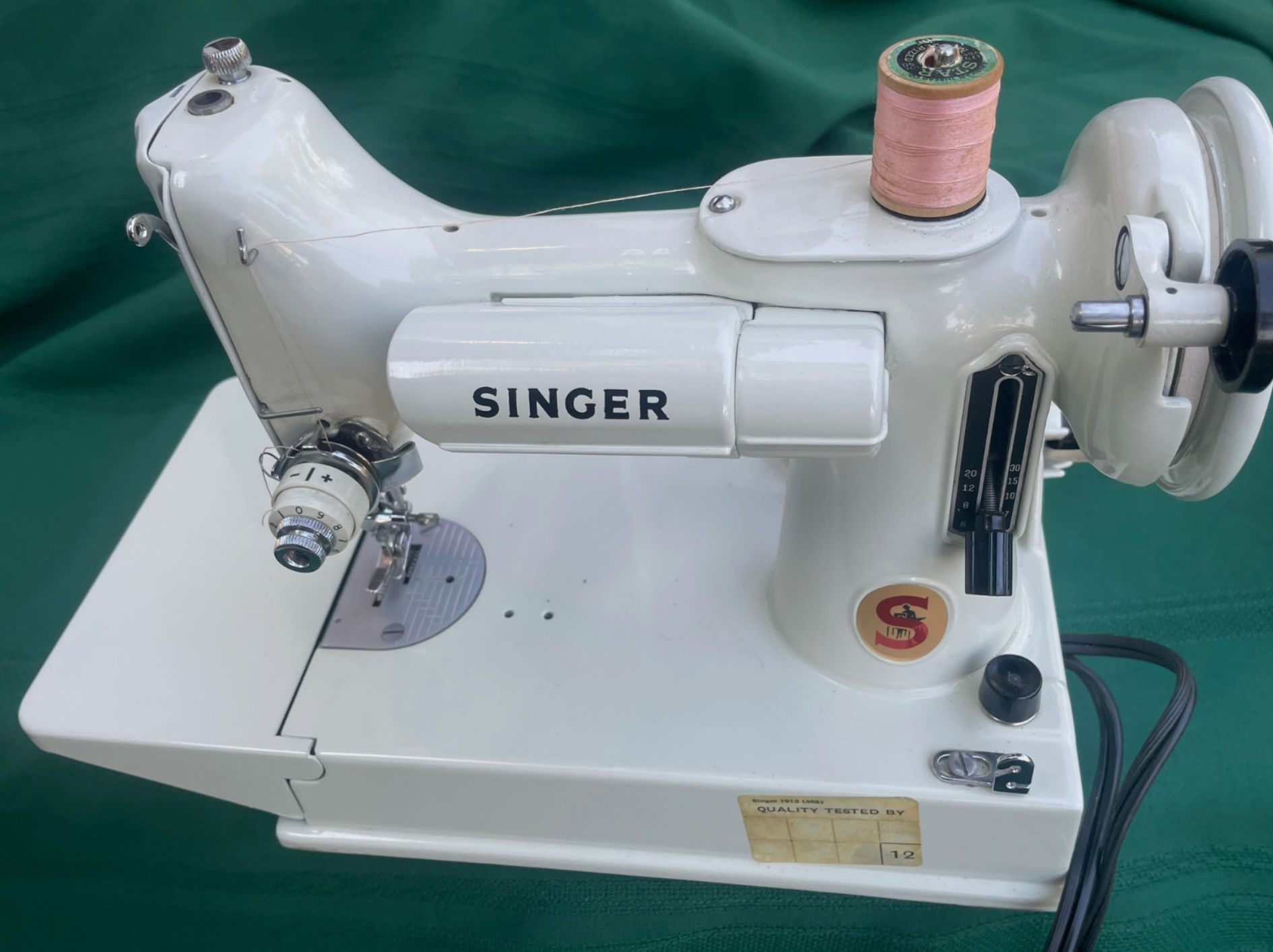 Vintage 1966 Singer 221K Featherweight Sewing Machine | White Finish | Case, Attachments, Manual & Receipt