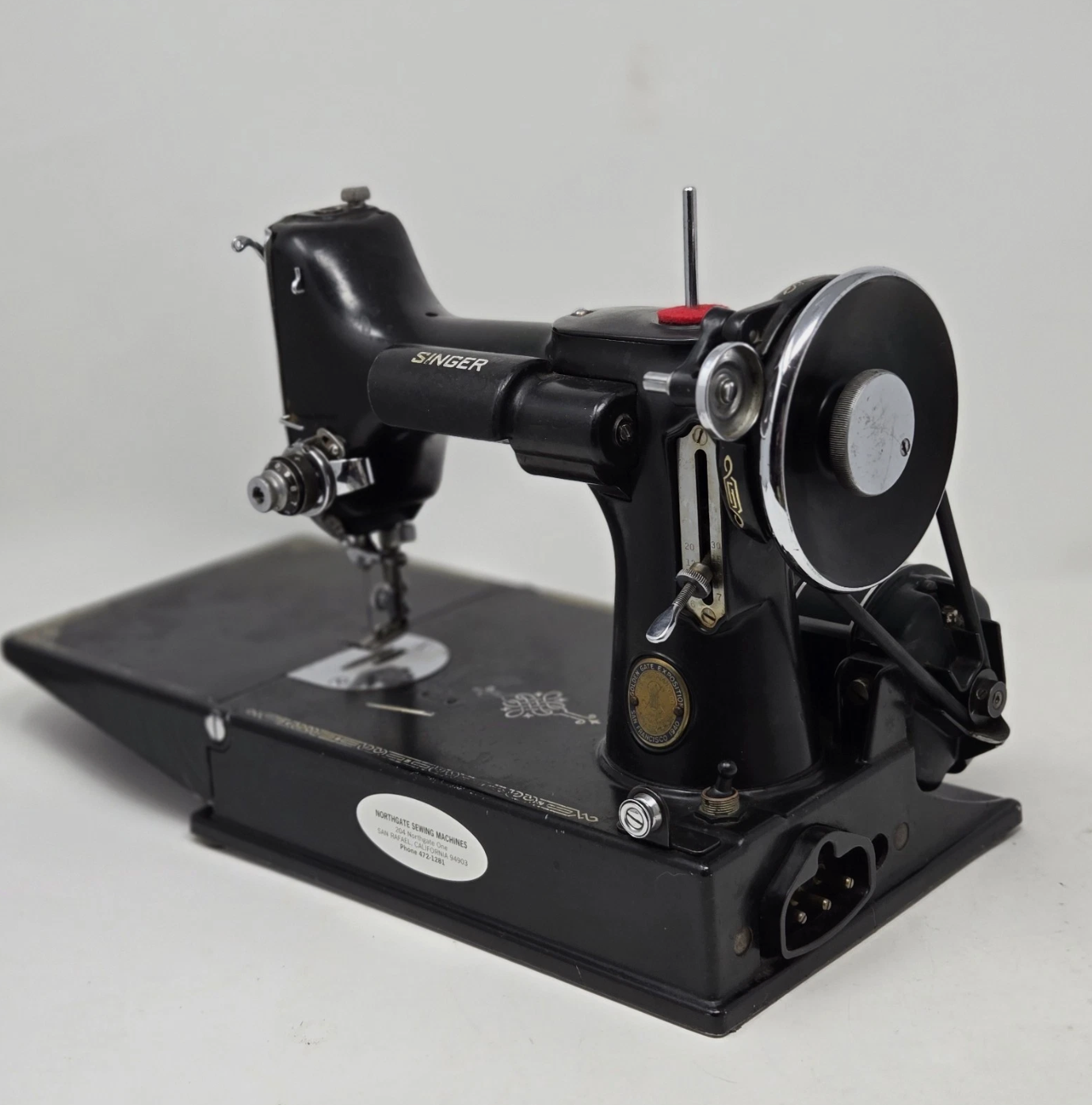 Ultra Rare 1940 Singer Featherweight 221-1 Sewing Machine | Golden Gate Exposition Badge | Original Case & Accessories