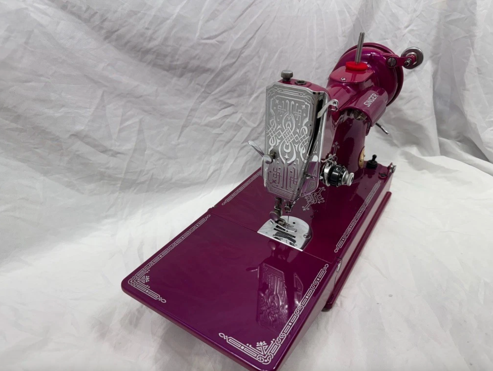 1939 Singer Featherweight 221 | Magenta Pearl Restored Sewing Machine | Vintage Quilting Classic with Case & Accessories