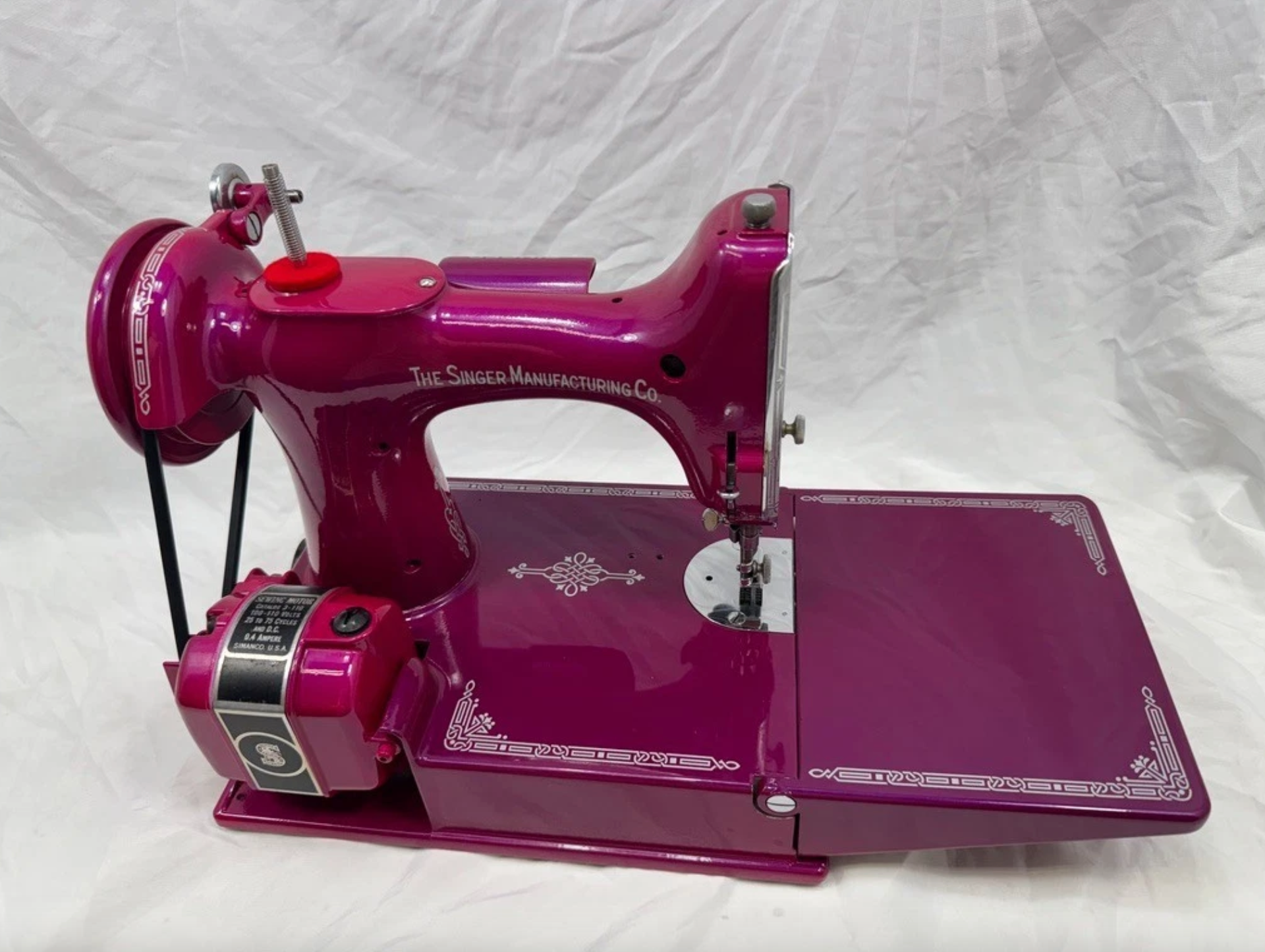 1939 Singer Featherweight 221 | Magenta Pearl Restored Sewing Machine | Vintage Quilting Classic with Case & Accessories