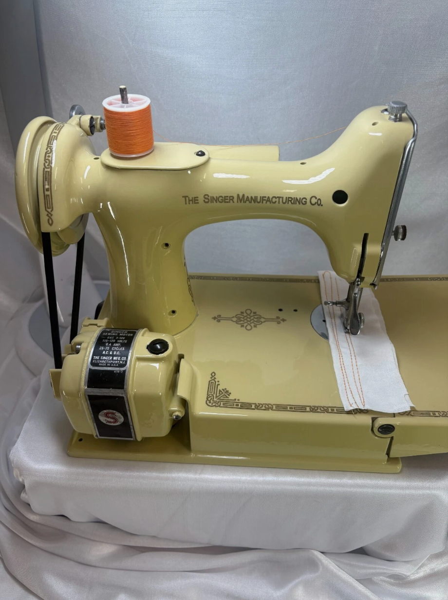 Restored Yellow Singer Featherweight 221 Sewing Machine – Gloss Finish – Quilter Ready – Attachments & Case – AJ568357