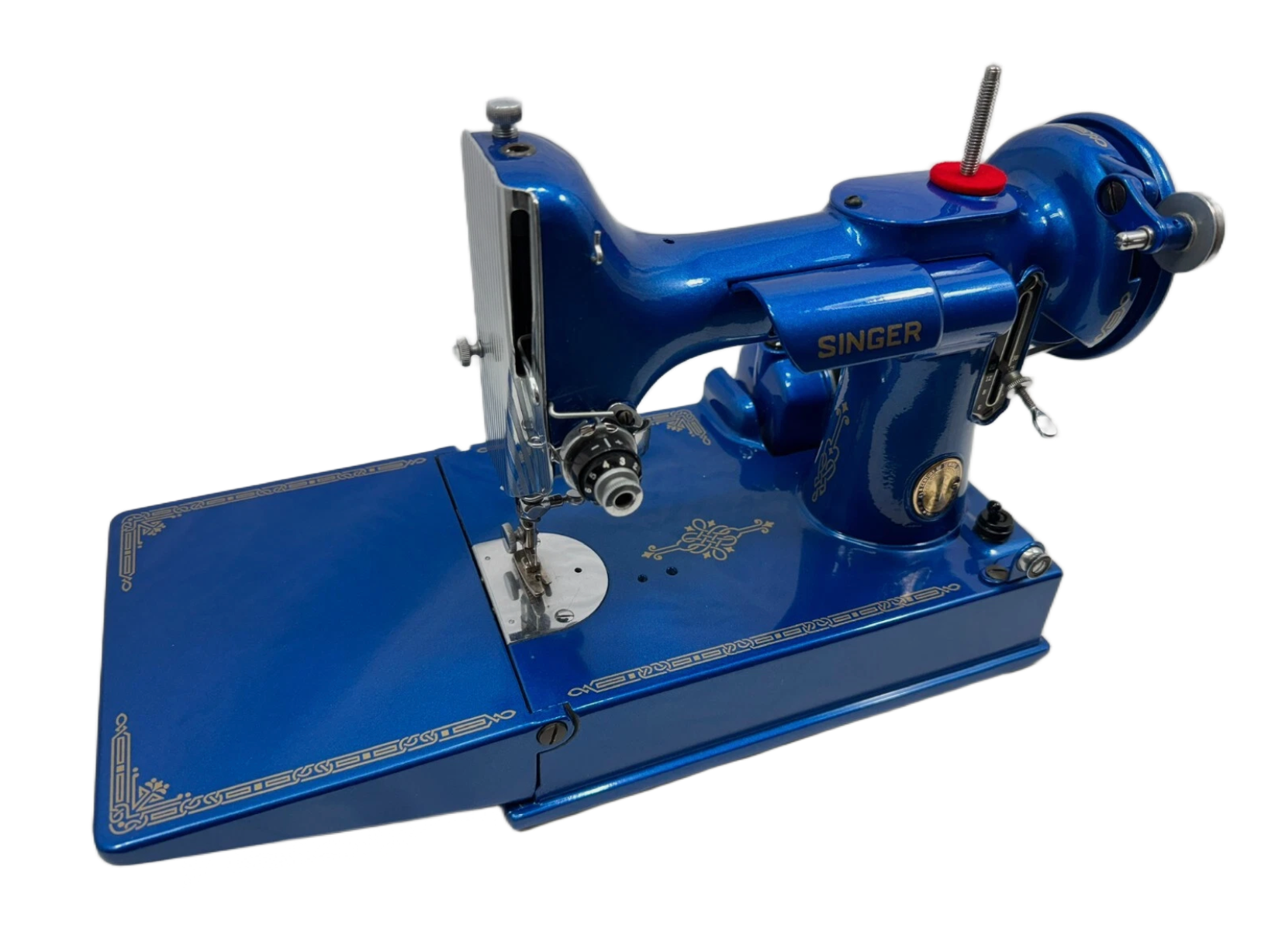 1951 Singer Featherweight 221 Centennial | Metallic Blue Restored Sewing Machine | Vintage Quilting Classic with Case & Accessories