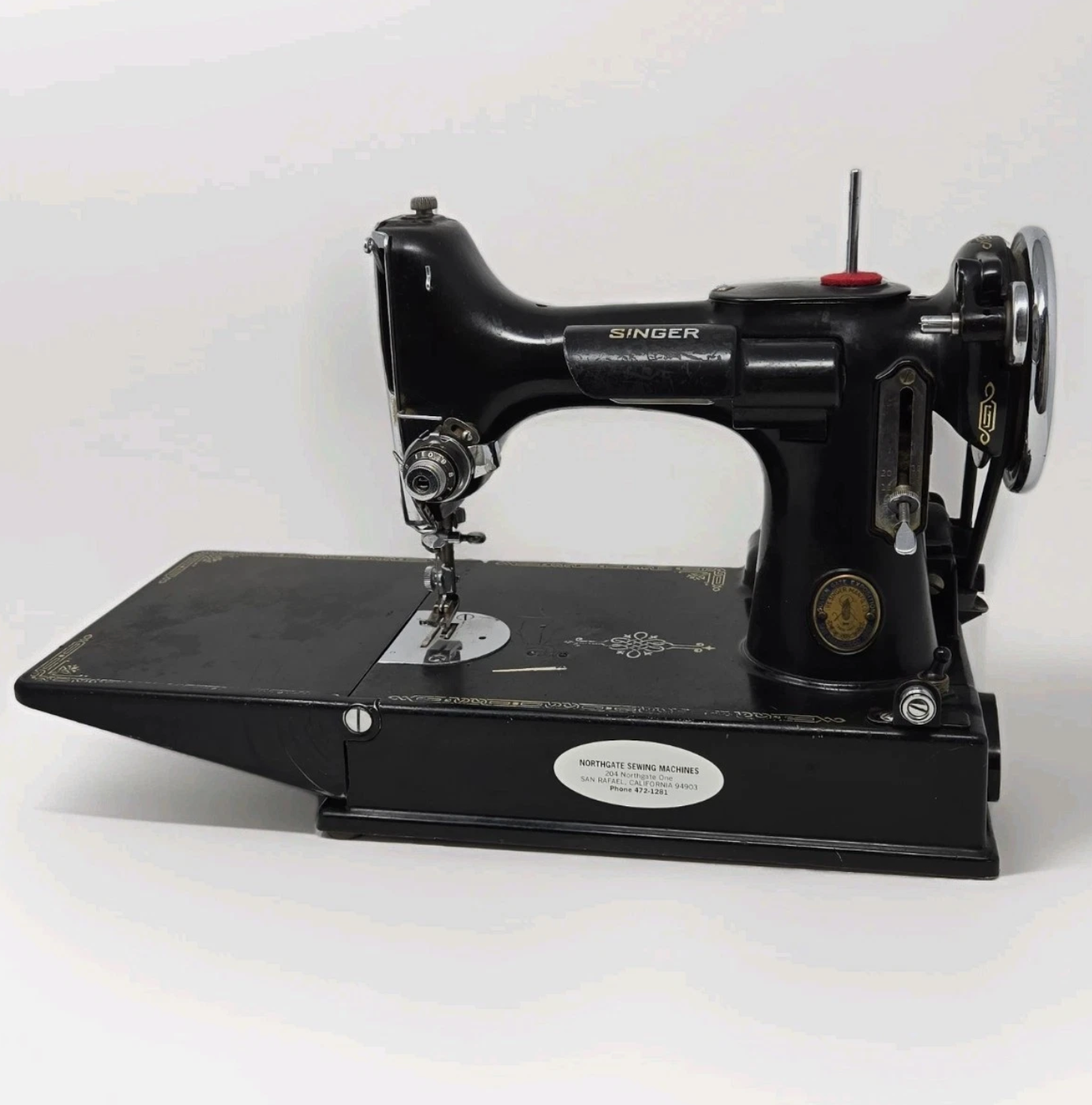 Ultra Rare 1940 Singer Featherweight 221-1 Sewing Machine | Golden Gate Exposition Badge | Original Case & Accessories