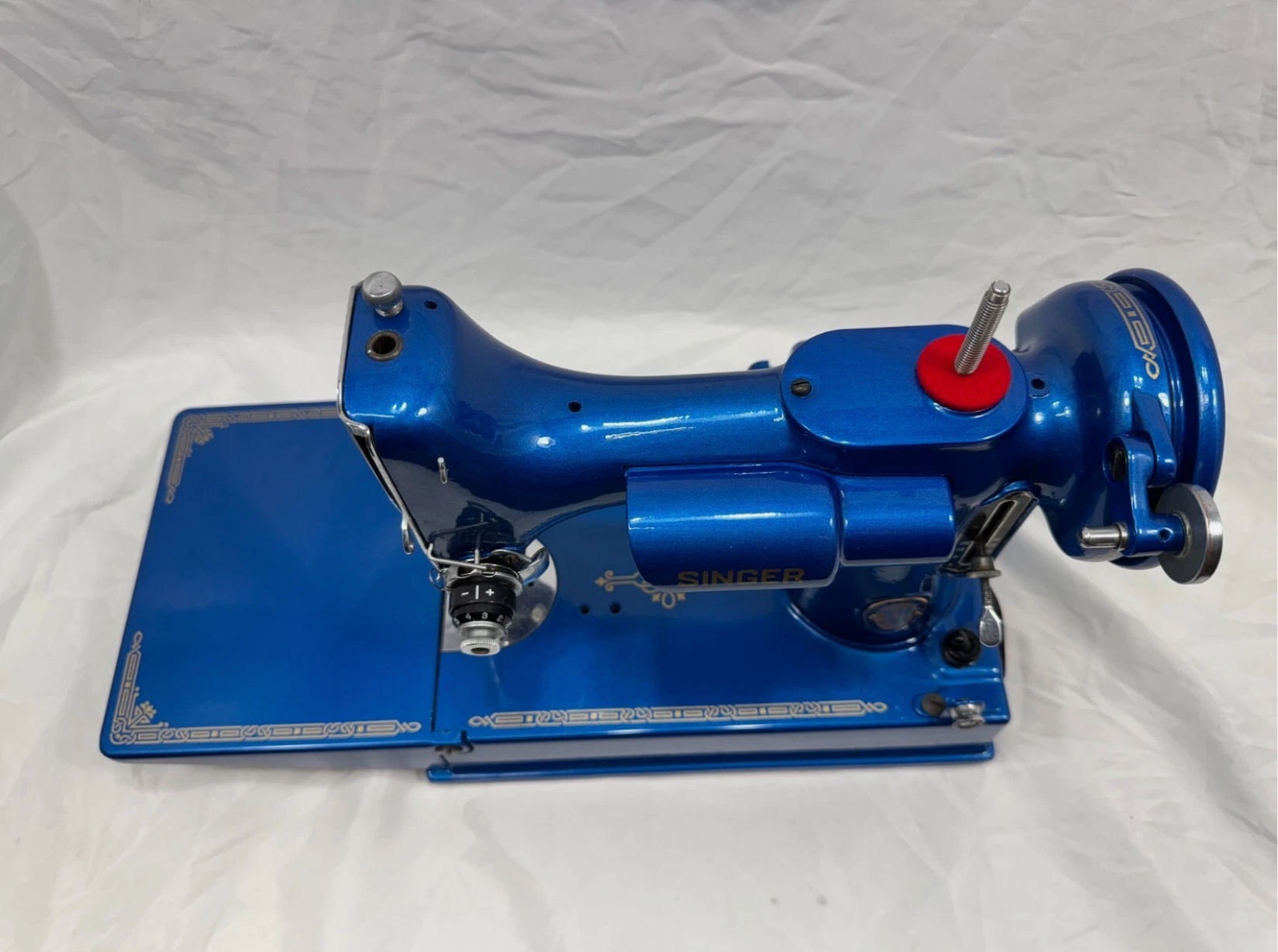 1951 Singer Featherweight 221 Centennial | Metallic Blue Restored Sewing Machine | Vintage Quilting Classic with Case & Accessories