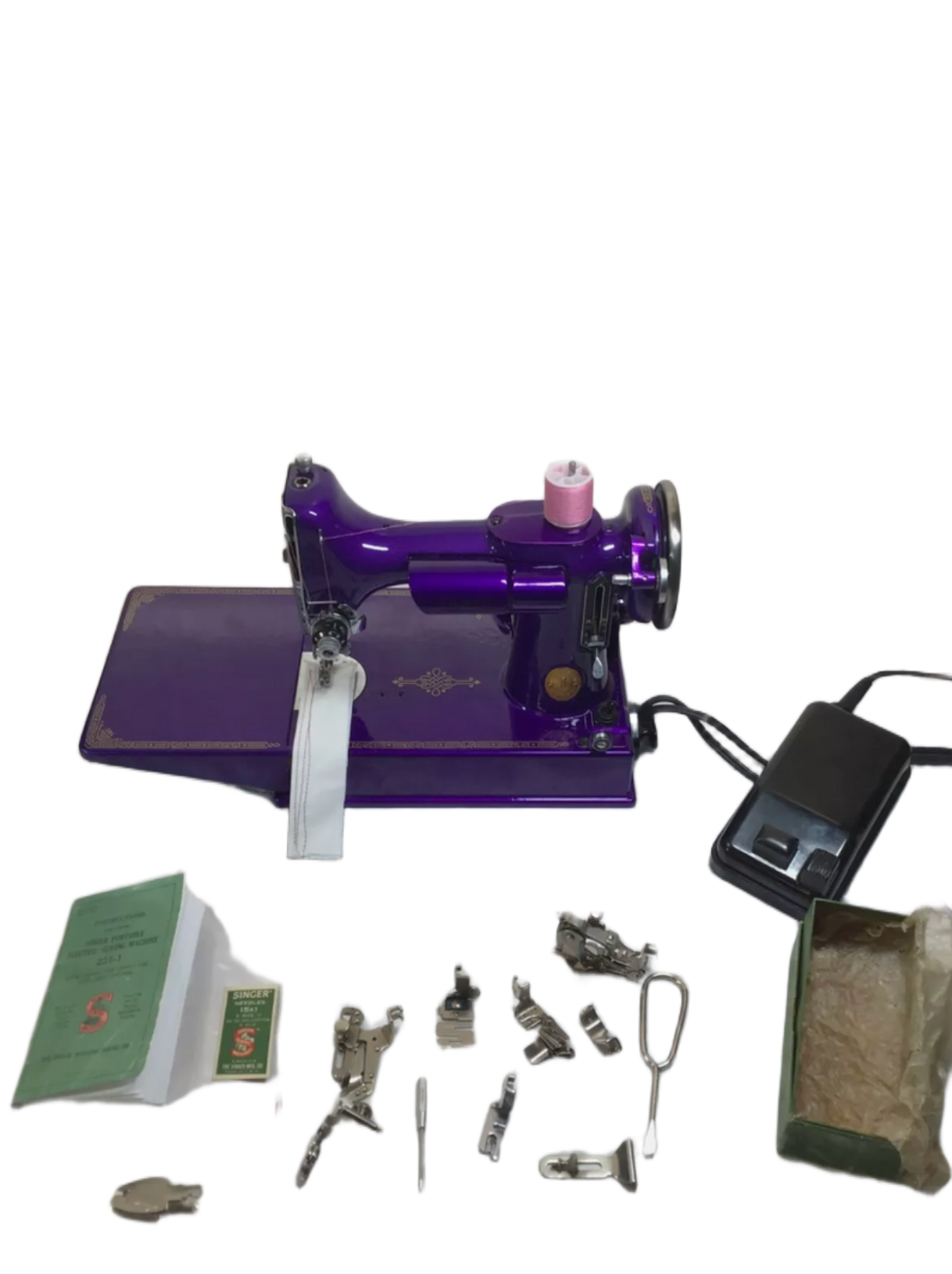 1936 Singer Featherweight 221 Sewing Machine | Powder Coat Finish | AE Series | Purple Passion | Vintage Restored | Collector’s Piece