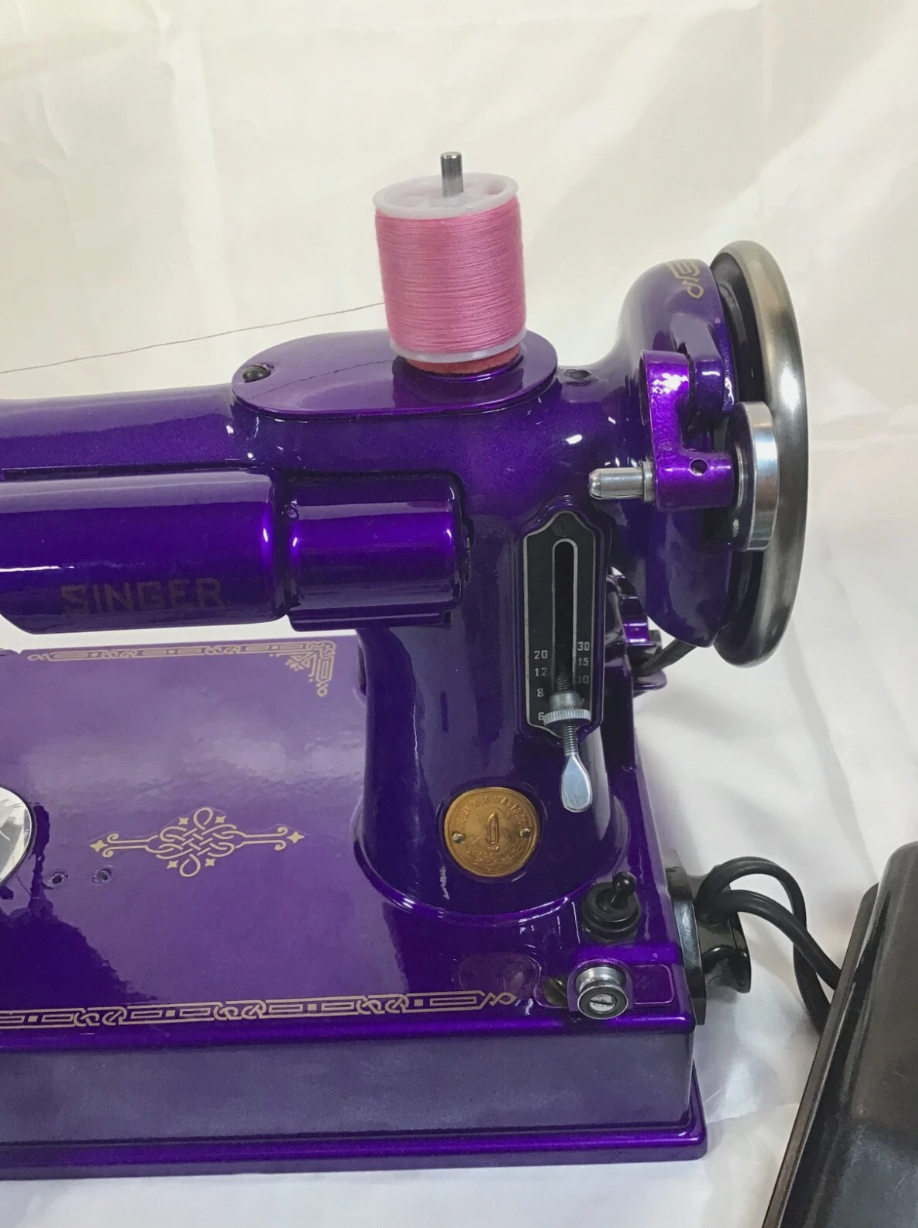 1936 Singer Featherweight 221 Sewing Machine | Powder Coat Finish | AE Series | Purple Passion | Vintage Restored | Collector’s Piece