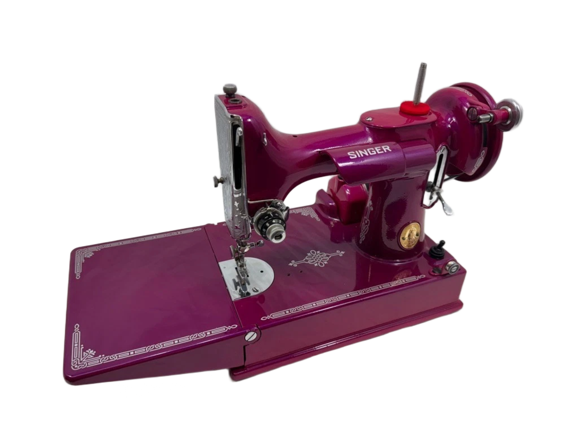 1939 Singer Featherweight 221 | Magenta Pearl Restored Sewing Machine | Vintage Quilting Classic with Case & Accessories