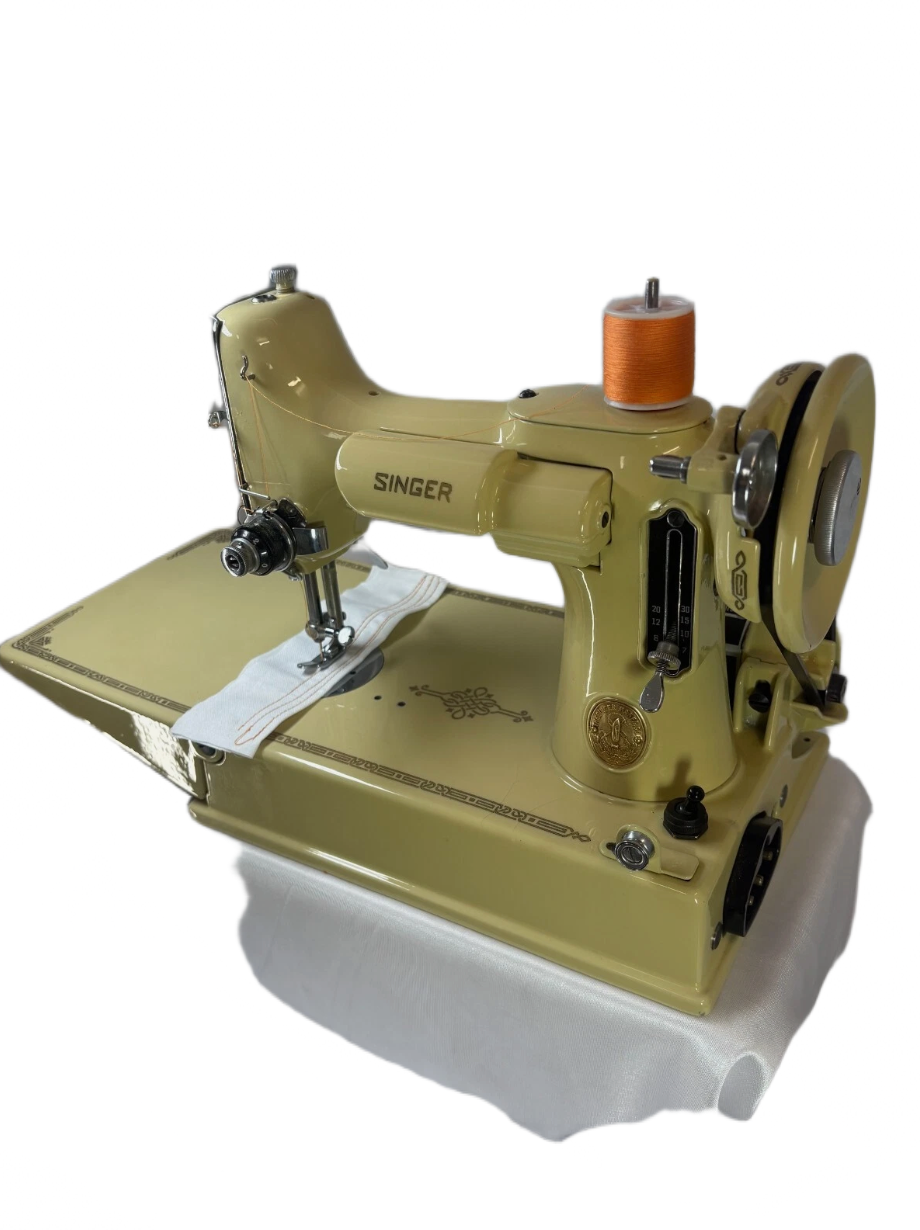 Restored Yellow Singer Featherweight 221 Sewing Machine – Gloss Finish – Quilter Ready – Attachments & Case – AJ568357